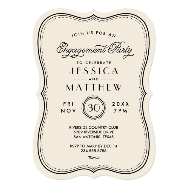 Vintage Ivory Art Deco Engagement Party Invitation