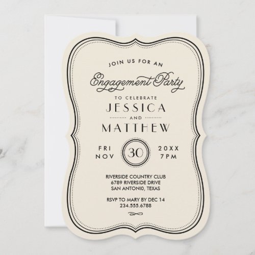 Vintage Ivory Art Deco Engagement Party Invitation