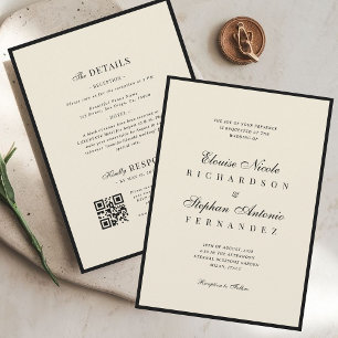 Vintage Ivory & Black All in One Old Money Wedding Invitation