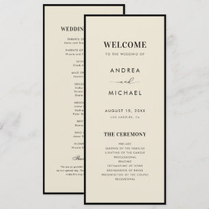 Vintage Ivory & Black Retro Old Money Wedding Program