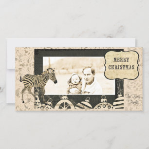 Vintage Ivory & Black Zebra Christmas Photo Card