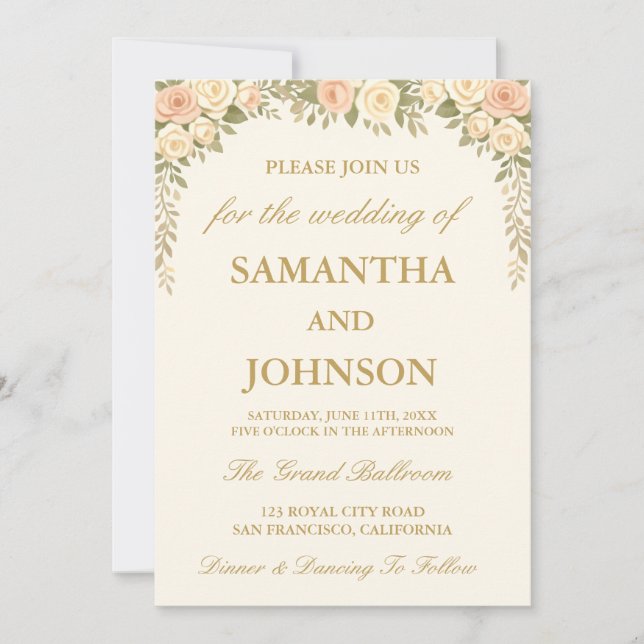 Vintage Ivory Elegant Ballroom Wedding Invitation (Front)