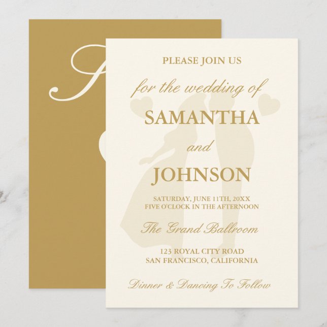 Vintage Ivory Elegant Monogram Wedding Invitation (Front/Back)