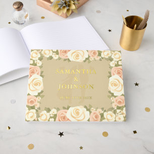 Vintage Ivory Floral Elegant Wedding Foil Guest Book