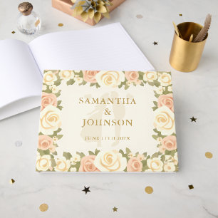 Vintage Ivory Floral Elegant Wedding Guest Book