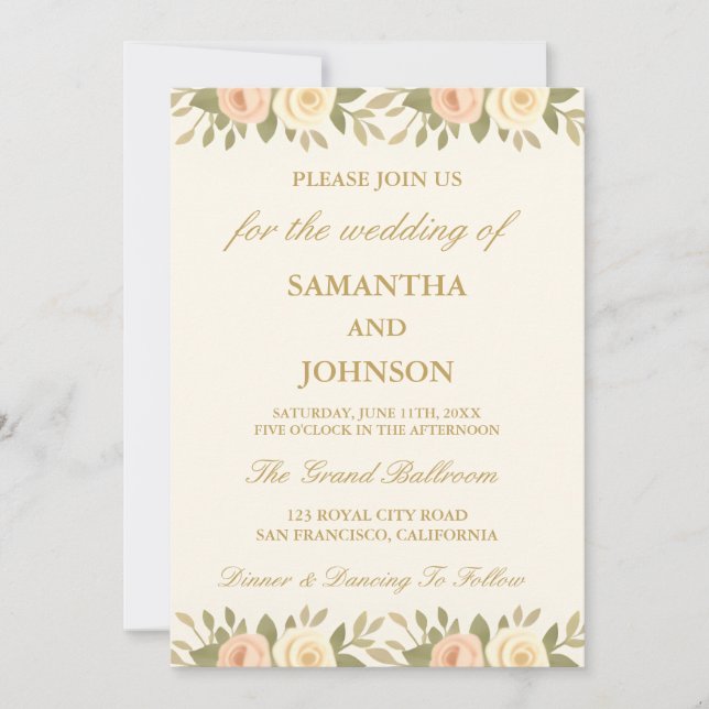 Vintage Ivory Floral Elegant Wedding Invitation (Front)