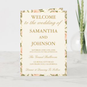 Vintage Ivory Floral Wedding Program Card
