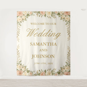 Vintage Ivory Floral Wedding Welcome Backdrop