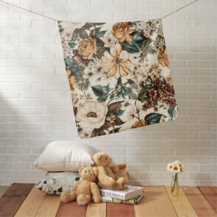 Vintage Ivory Flowers, Multicolored Roses Pattern Baby Blanket