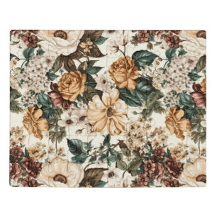 Vintage Ivory Flowers, Multicolored Roses Pattern Jigsaw Puzzle