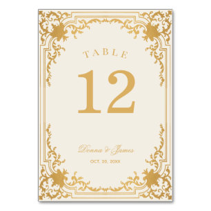 Vintage Ivory Gold Elegant Antique Ornate Wedding Table Number