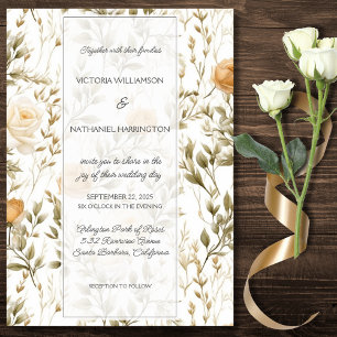 Vintage Ivory & Gold Roses Wedding Invitation
