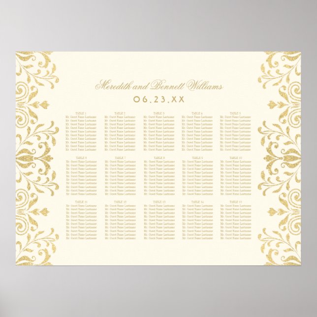 Vintage Ivory Gold Scrollwork Seating Chart (Front)