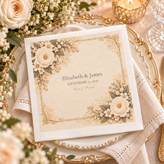 Vintage Ivory Heirloom Lace Floral Romance Wedding Napkins