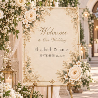 Vintage Ivory Heirloom Lace Floral Welcome Sign
