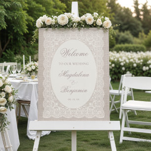 Vintage Ivory Lace & Beige Linen Wedding Welcome Foam Board