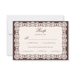 Vintage Ivory Lace Brown Vintage Wedding Meal RSVP Card