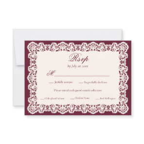 Vintage Ivory Lace Burgundy Vintage Wedding Meal RSVP Card