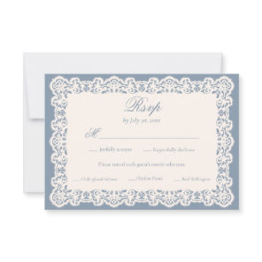 Vintage Ivory Lace Dusty Blue Vintage Wedding Meal RSVP Card