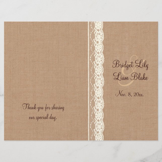 Vintage Ivory Lace & Medium Burlap Wedding Program (Front)