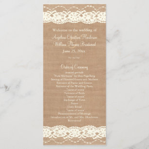 Vintage Ivory Lace & Medium Burlap Wedding Program
