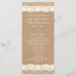 Vintage Ivory Lace & Medium Burlap Wedding Program