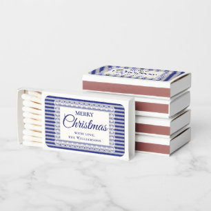 Vintage Ivory Lace Retro Blue Stripes Christmas Matchboxes