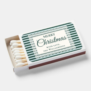 Vintage Ivory Lace Retro Green Stripes Christmas Matchboxes