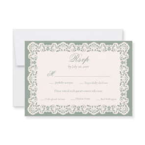 Vintage Ivory Lace Sage Green Vintage Wedding Meal RSVP Card