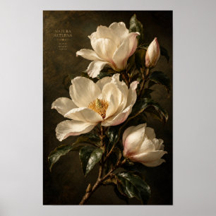 Vintage Ivory Magnolia Dark Floral Wall Art