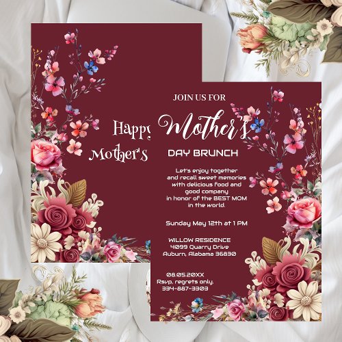Vintage Ivory Maroon Modern Typography Mothers Day Invitation