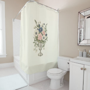 Vintage ivory pink blue mauve green flowers shower curtain