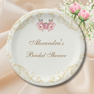 Vintage Ivory Pink Peony Bridal Shower Paper Plates