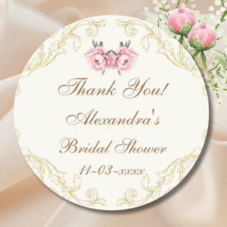 Vintage Ivory Pink Peony Bridal Shower Thank You Classic Round Sticker