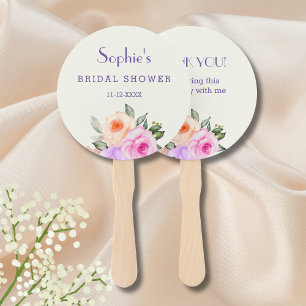 Vintage Ivory Pink Roses Floral Bridal Shower Hand Fan
