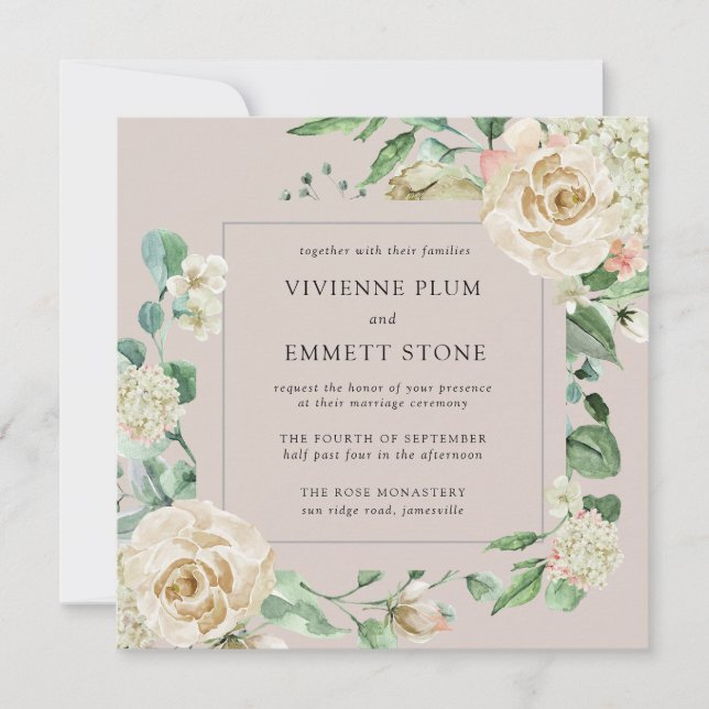 Vintage Ivory Rose Floral Square Wedding (Front)