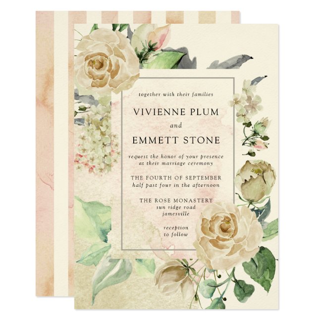 Vintage Ivory Rose Floral Wedding Invitation
