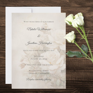 Vintage Ivory Rose Silhouette Elegant Wedding Invitation