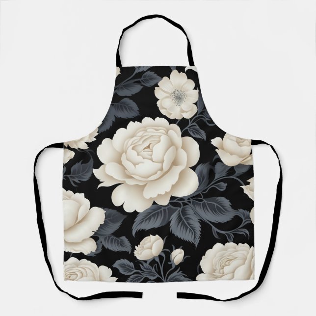 Vintage Ivory Roses And Peonies Apron (Front)