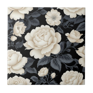 Vintage Ivory Roses And Peonies Ceramic Tile