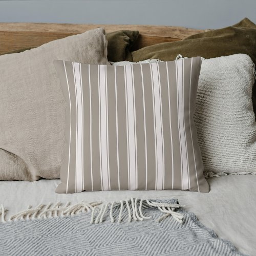 Vintage Ivory Stripe Pattern On Clay Greige Brown Throw Pillow