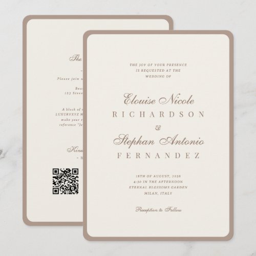 Vintage Ivory & Taupe All in One Old Money Wedding Invitation