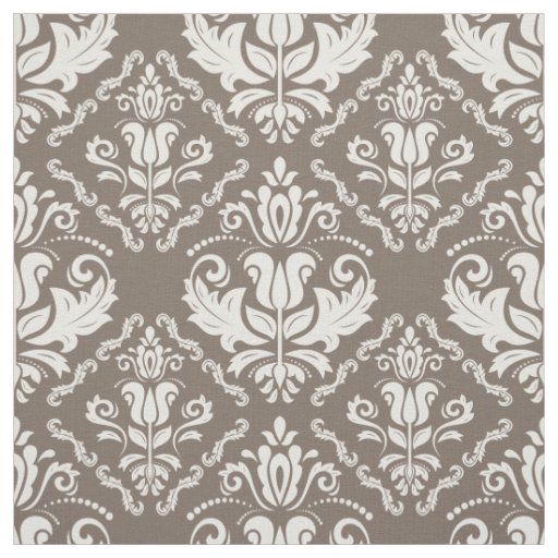 Vintage Ivory Taupe Damask Stylish Pattern Fabric