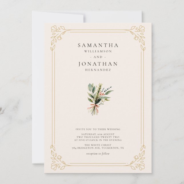 Vintage Ivory Wildflower Spring Wedding Invitation (Front)