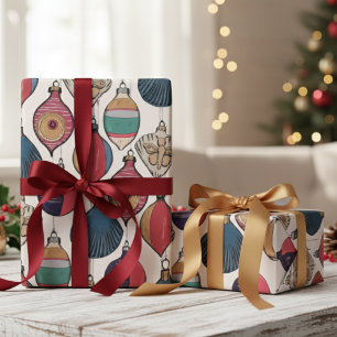 Vintage Ivory Xmas Ornaments Wrapping Paper 