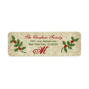 Vintage Ivy Christmas Holly Monogram Label