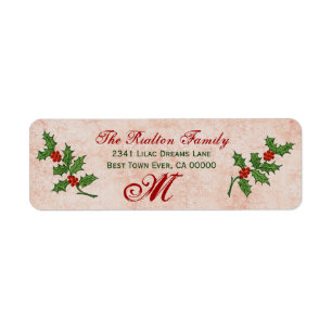Vintage Ivy Christmas Holly Monogram Marble Effect Label