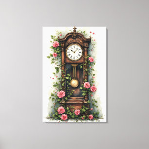 Vintage Ivy Rose Grandfather Clock Canvas Print
