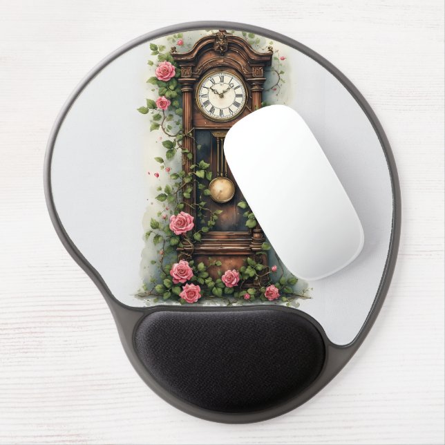 Vintage Ivy Rose Grandfather Clock Gel Mouse Pad (Left Side)