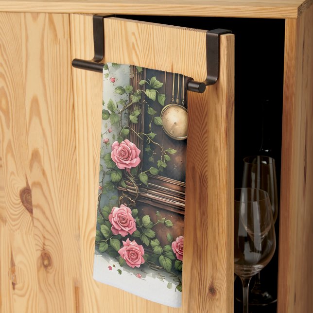 Vintage Ivy Rose Grandfather Clock Kitchen Towel (Thirds Fold)